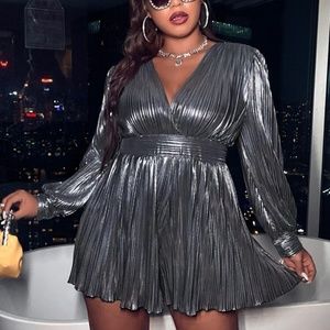 Plus Pleated Surplice Neck Romper